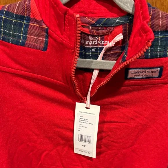 Vineyard Vines Kids Red Quarter-Zip Hoodie with Plaid Accents - Picture 5 of 5